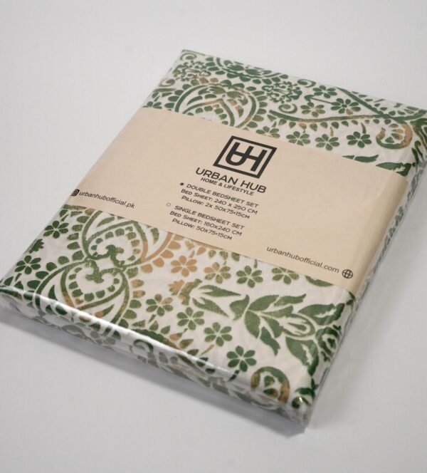 11-600x664 Mint & Peach Heritage Print Double Bedsheet Set - Image 1