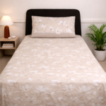 Beige Floral Printed Single Bed Sheet Set