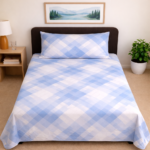 Light Blue Check Printed Single Bed Sheet Set