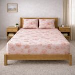 Peach Floral Printed Double Bedsheet Set - Image 2