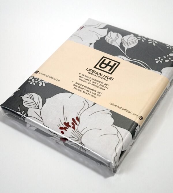 33-600x670 Slate Blue Blossom Double Bedsheet Set - Image 1