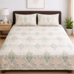 Mint & Peach Heritage Print Double Bedsheet Set - Image 2