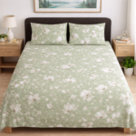 Sage Green Floral Printed Double Bedsheet Set - Image 2