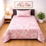 Pink Floral Printed Single Bed Sheet Set - Image 2
