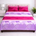 Pink & Lavender Floral Stripe Double Bedsheet Set - Image 2