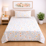 Off White Floral Printed Single Bed Sheet Set - Image 2