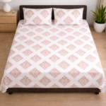 Off-White & Peach Classic Motif Double Bedsheet Set - Image 2