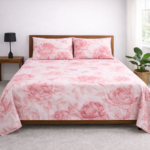 Soft Pink Blossom Printed Double Bedsheet Set - Image 2