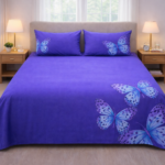 Purple Butterfly Printed Double Bedsheet Set - Image 2