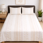 Beige Leaf Stripe Printed Bedsheet Set - Image 2