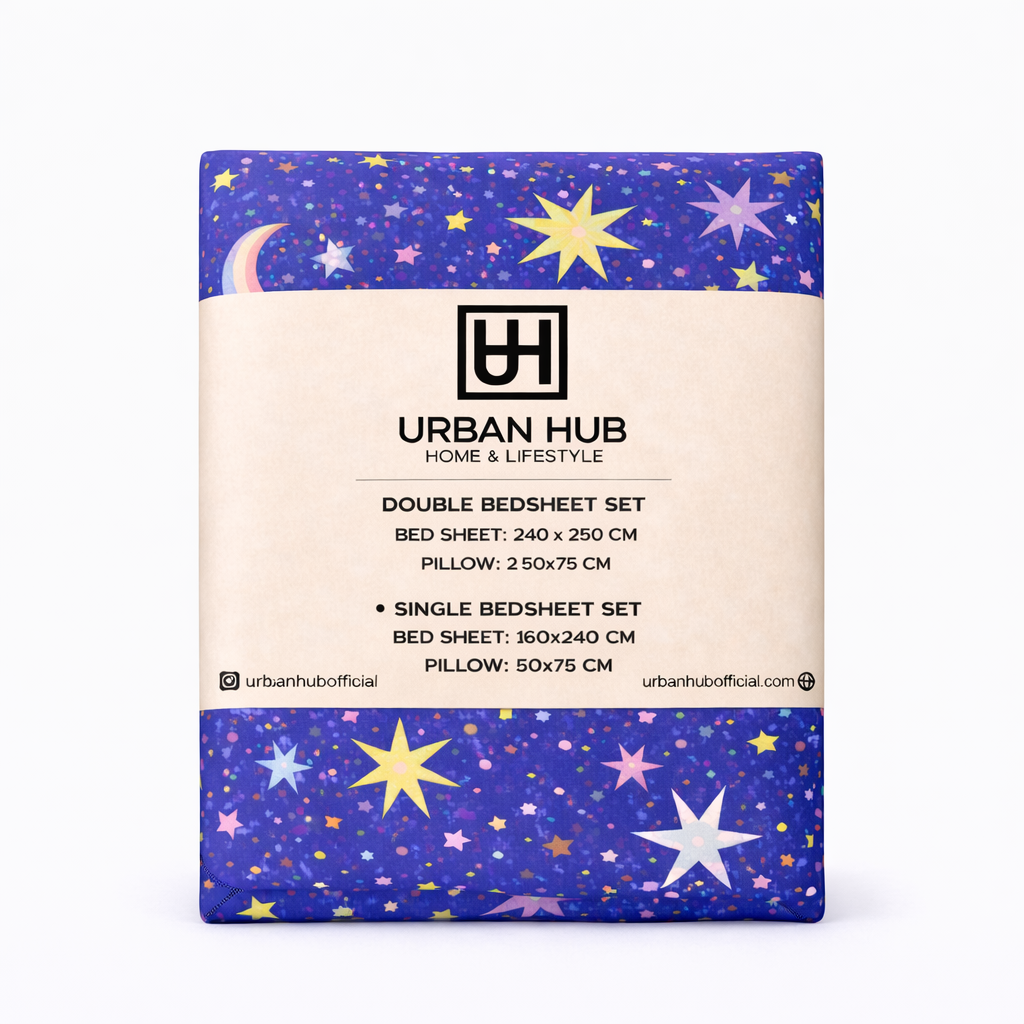 CC0ABB82-4193-4370-B83B-D730E215F49B Night Sky Star Printed Single Bedsheet - Image 1