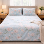 Serene Blue Floral Print Double Bedsheet Set - Image 2
