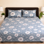 Slate Blue Blossom Double Bedsheet Set - Image 2