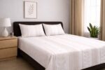 Beige Leaf Stripe Printed Bedsheet Set - Image 5