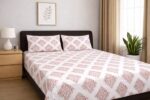 Off-White & Peach Classic Motif Double Bedsheet Set - Image 3