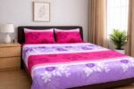 Pink & Lavender Floral Stripe Double Bedsheet Set - Image 5