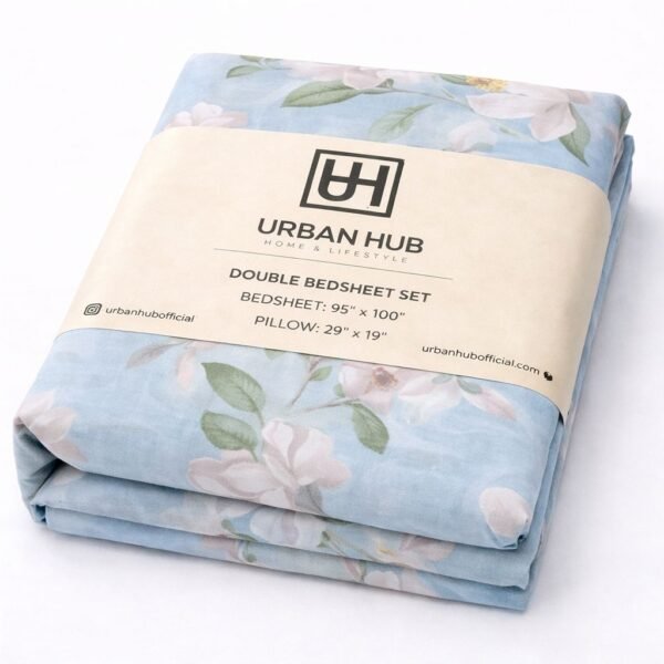 sb3-600x600 Serene Blue Floral Print Double Bedsheet Set - Image 1