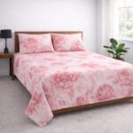 Soft Pink Blossom Printed Double Bedsheet Set - Image 3