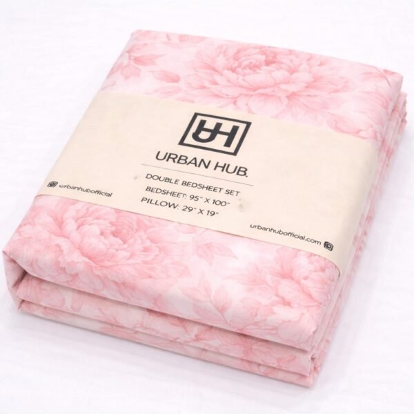 se12-600x600 Soft Pink Blossom Printed Double Bedsheet Set - Image 1