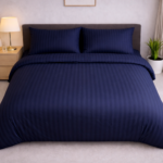 Double bed lining (striped) bedsheet Navy Blue - Image 2