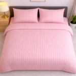 Double bed lining (striped) bedsheet baby pink - Image 2