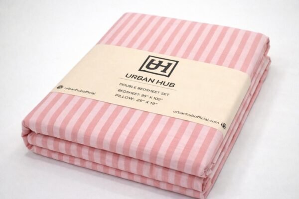 dbpp-600x400 Double bed lining (striped) bedsheet baby pink - Image 1